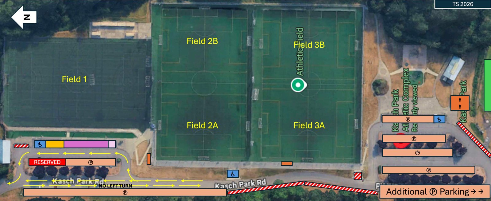 Kasch Park field map and parking layout for Turkey Shoot 2026