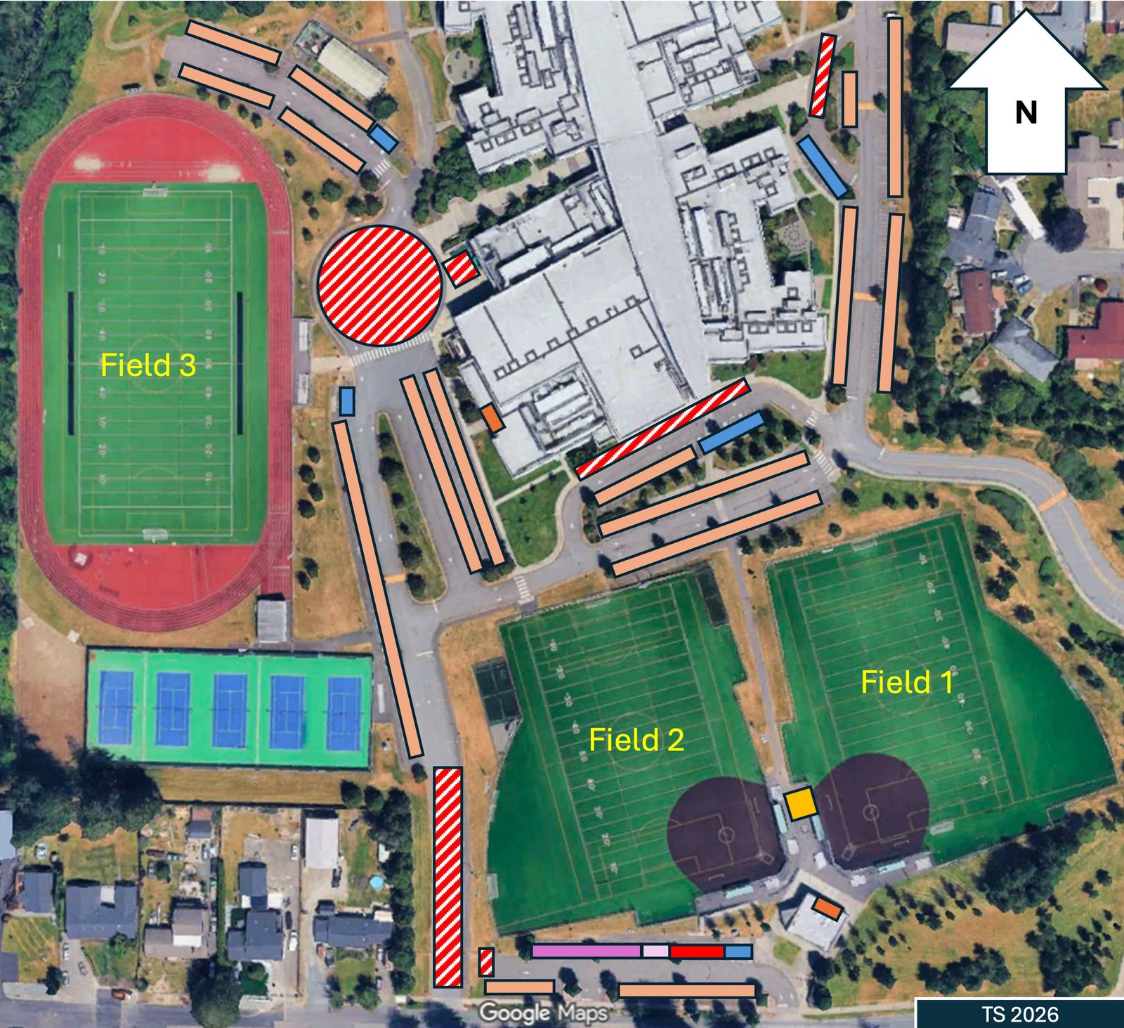 Lynnwood High School field map and parking layout for Turkey Shoot 2026